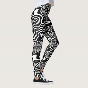 Funky zwart/wit wervelende kronkelende strepen pat leggings