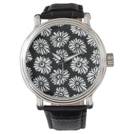 Funky zwart-witte bloemen horloge