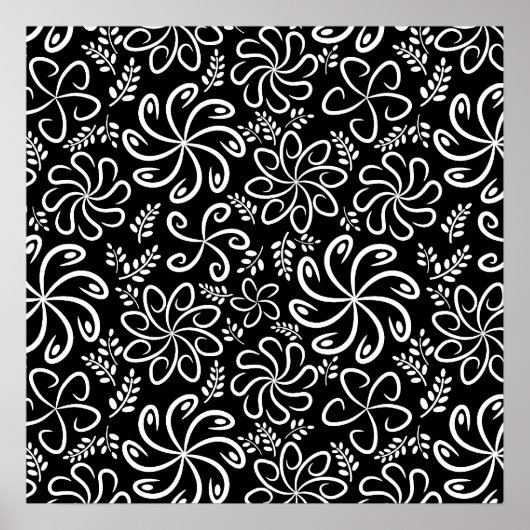 Funky zwart witte bloemen Poster