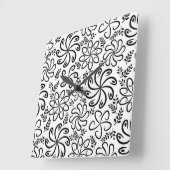Funky zwart witte bloemen wandklok vierkante klok (Hoek)