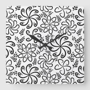 Funky zwart witte bloemen wandklok vierkante klok