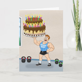 Funnieke Verjaardagstaart Bodybuilder Cartoon Kaart