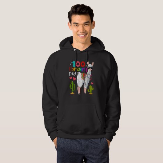 Funny 100 Llamazing Days Of School Llama Gift Teac Hoodie (Voorkant volledig)