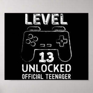 Funny 13th birthday level 13 unlocked gamers poster