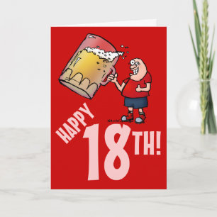Funny 18th Birthday Card met Cartoon van Huge Beer Kaart