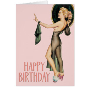 Funny 1950s Pin-Up Girl Birthday Card