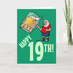 Funny 19th Birthday Card with Cartoon of Huge Beer Kaart