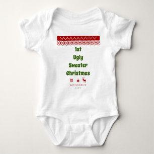 Funny 1st Ugly Sweater Kerstmis Rood Noordse Baby Romper