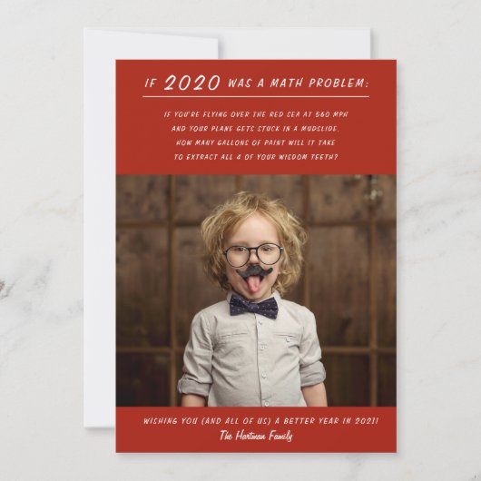 Funny 2020 Wiskunde Probleem Red nieuwjaarsfoto Feestdagenkaart (Voorkant)