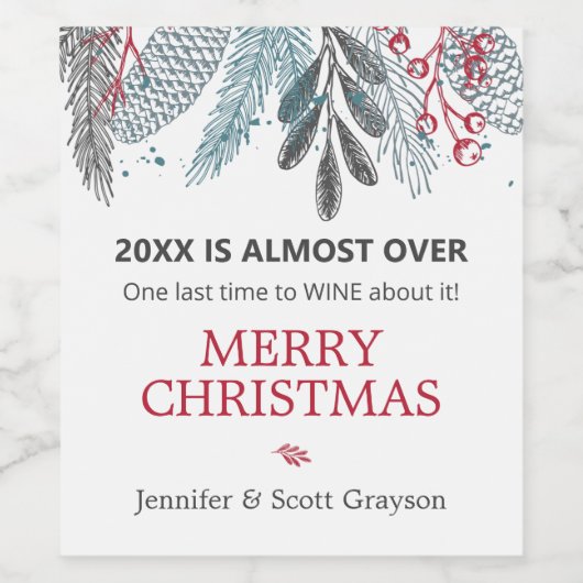 Funny 2023 Is Almost Over Greenery Name Holiday Wijn Etiket (Enkel label)