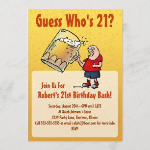 Funny 21st Birthday Party Invitation with Big Beer Kaart