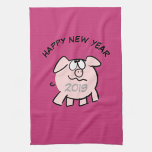 Funny 2 Cartoon Cochon Année 2019 Serviette de cui