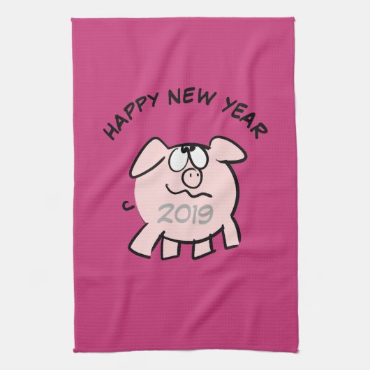 Funny 2 Cartoon Cochon Année 2019 Serviette de cui (Vertical)
