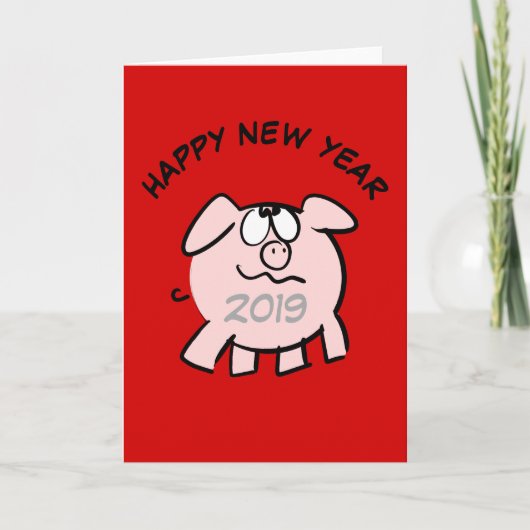 Funny 2 Cartoon Illustration Pig Année 2019 Carte (Devant)