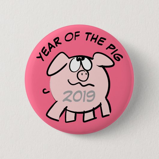 Funny 2 Cartoon Illustration Pig Year 2019 Button (Voorkant)