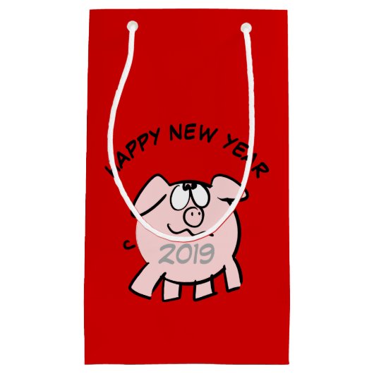 Funny 2 Cartoon Pig. 2019 Small Gift Bag Klein Cadeauzakje (Voorkant)