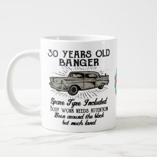 Funny 30th Birthday Retro Car Banger Add Name Date Extra Grote Beker