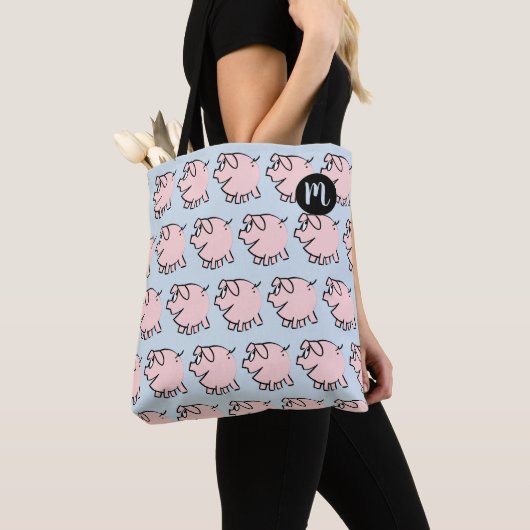 Funny 3 Cartoon Pig Monogram Kies de Canvas tas va (Dichtbij)