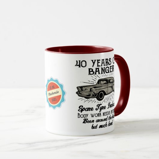 Funny 40th Birthday Retro Car Banger Add Name Date Mok (Voorkant rechts)