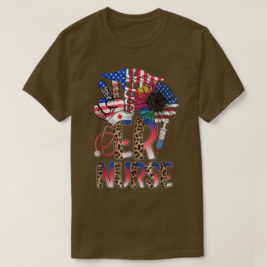 Funny 4th of July Leopard Sunflower Er Nurse Ameri T-shirt (Design voorkant)