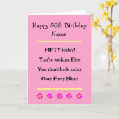 Funny 50e anniversaire Verse femme carte d'anniver (Fleur jaune)