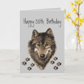 Funny, 50ste 50ste verjaardag Wolf, Wolven Kaart (Gele Bloem)
