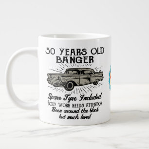 Funny 50th Birthday Retro Car Banger Add Name Date Extra Grote Beker