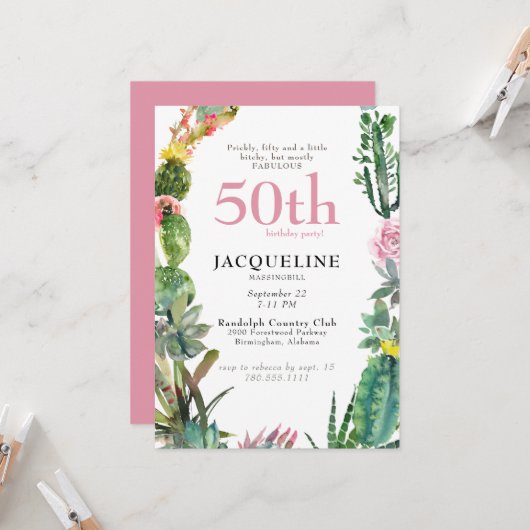 Funny 50th Cactus Prickly, Bitchy & Fabulous Kaart (Voorkant / Achterkant in situ)