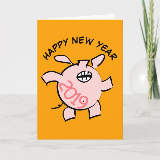 Funny 5 Cartoon Illustration Pig Année 2019 Carte (Devant)