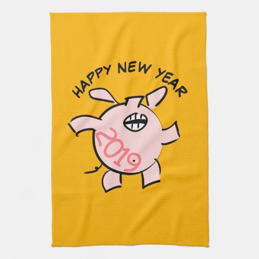 Funny 5 Cartoon Pig 2019 Kitchen Towel Theedoek (Verticaal)