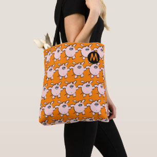 Funny 5 Cartoon Pig Monogram Kies de Canvas tas va