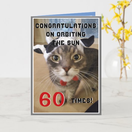 Funny 60E Anniversaire Carte Orbit Chat (Fleur jaune)