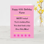 Funny 60e anniversaire Verse femme carte d'anniver (Fleur jaune)