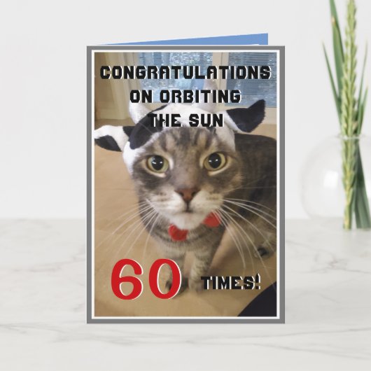 Funny 60th Birthday Cat Orbit Kaart (Voorkant)