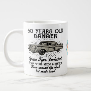 Funny 60th Birthday Retro Car Banger Add Name Date Extra Grote Beker