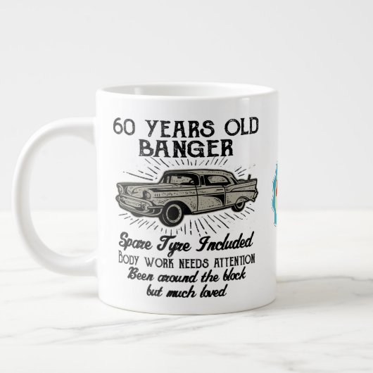 Funny 60th Birthday Retro Car Banger Add Name Date Extra Grote Beker (Links)