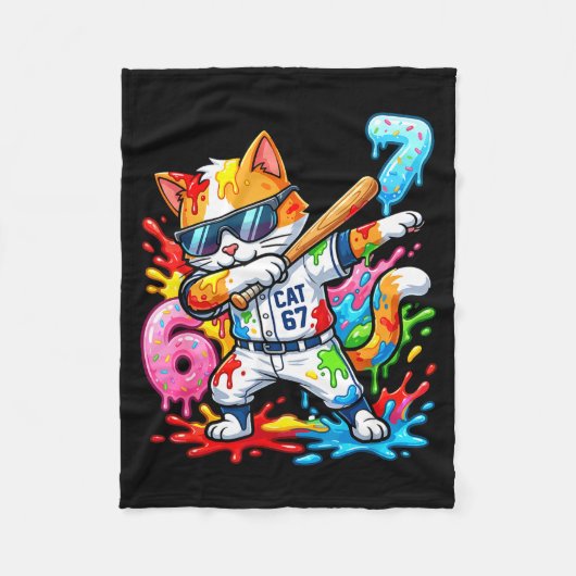 Funny 67 Baseball Dabbing Cat 6 7 Dripng Ice Cream Fleece Deken (Voorkant)