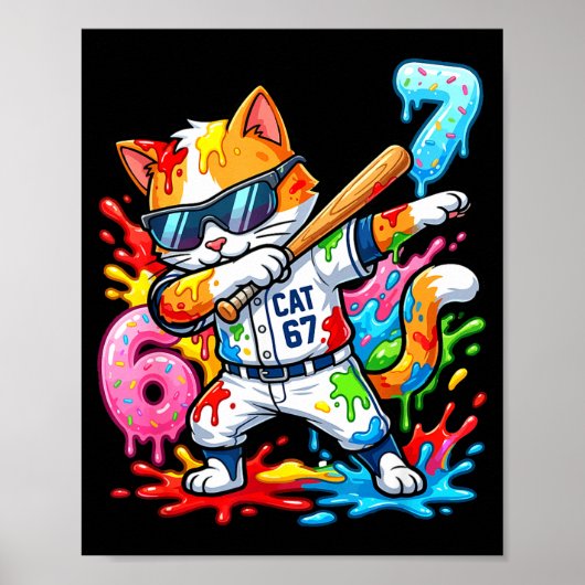 Funny 67 Baseball Dabbing Cat 6 7 Dripng Ice Cream Poster (Voorkant)