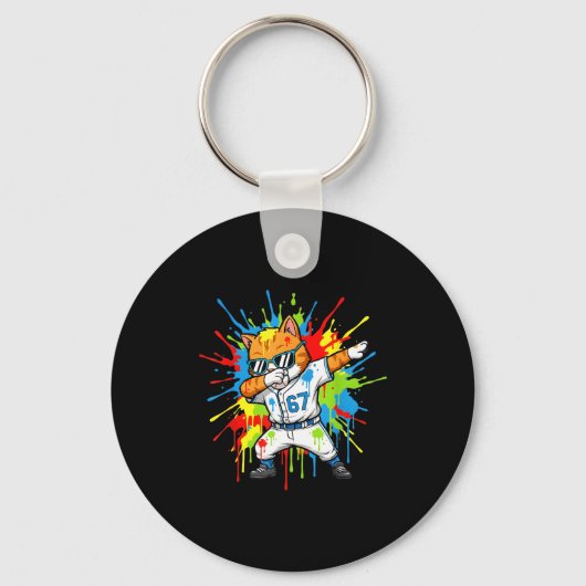 Funny 67 Baseball Dabbing Cat 6 7 Dripng Ice Cream Sleutelhanger (Voorkant)