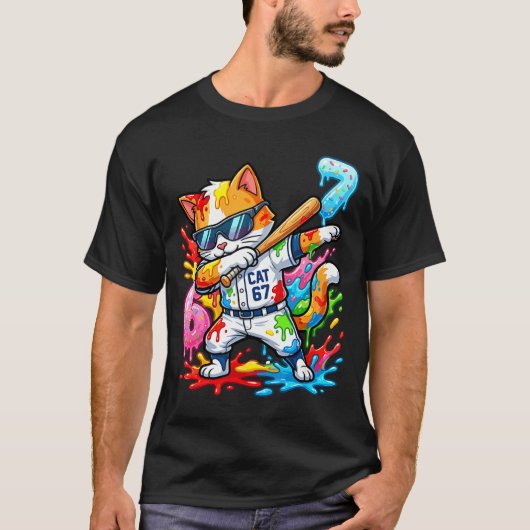 Funny 67 Baseball Dabbing Cat 6 7 Dripng Ice Cream T-shirt (Voorkant)