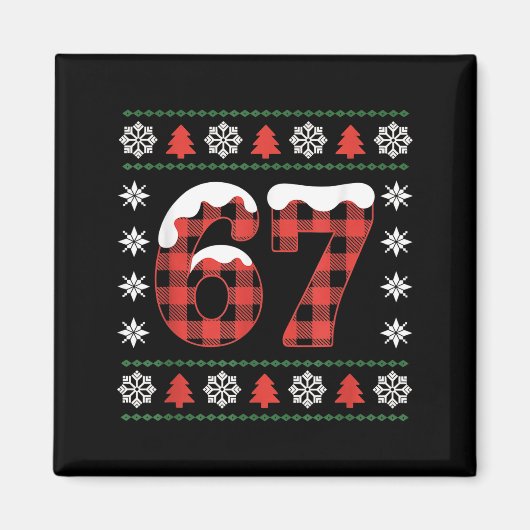 Funny 67 Buffalo Plaid Christmas Snow Ugly Sweater Magneet (Voorkant)