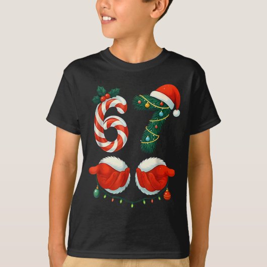 Funny 67 Meme Santa Hand Christmas Pajamas Men Wom T-shirt (Voorkant)