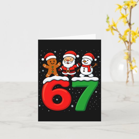 Funny 67 Meme Xmas Six Seven Santa Snowman Christm Kaart (Gele Bloem)