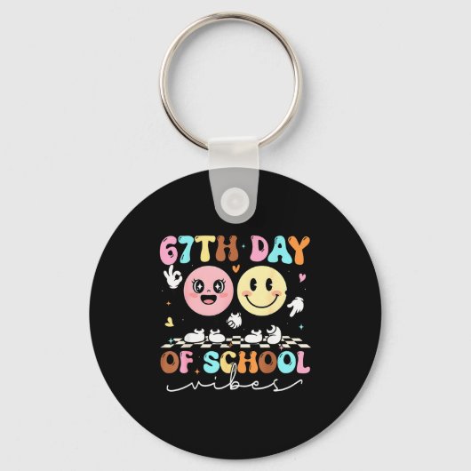 Funny 67th Day Of School Vibes Smile Face Boy Girl Sleutelhanger (Voorkant)