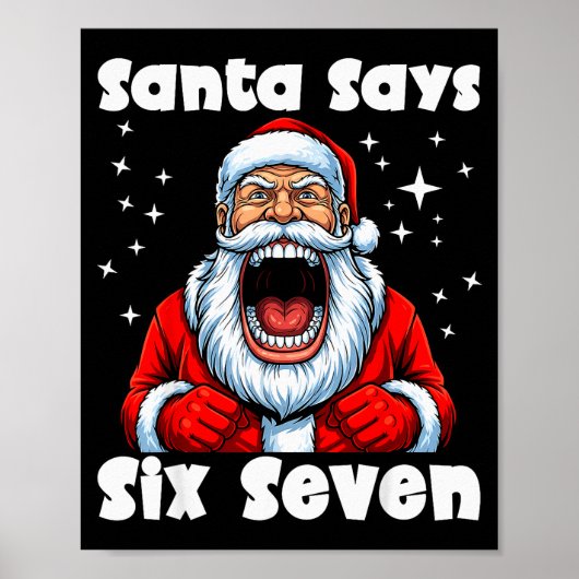 Funny 6 7 Meme Big Mouth Boy Santa Claus Says Merr Poster (Voorkant)