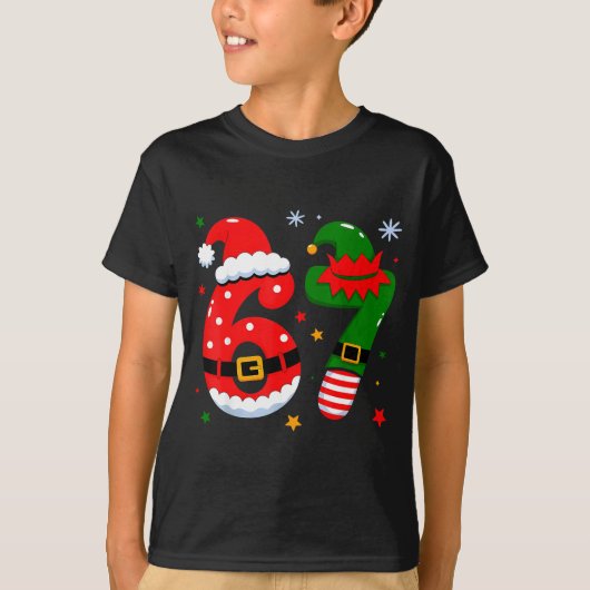 Funny 6 7 Six Seven Meme Christmas Santa Elf Coupl T-shirt (Voorkant)