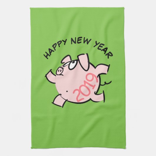 Funny 6 Cartoon Cochon Année 2019 Serviette de cui (Vertical)