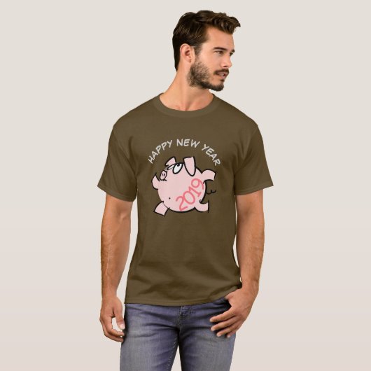 Funny 6 Cartoon Illustratie Varkensjaar 2019 Man T T-shirt (Voorkant volledig)