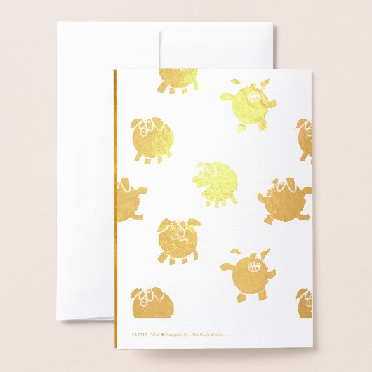 Funny 6 Cartoon Pig Year Zodiac Birthday Luxury 1C Folie Kaarten (Met envelop)