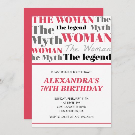 Funny 70e anniversaire invitations son Myth Legend (Devant / Derrière)